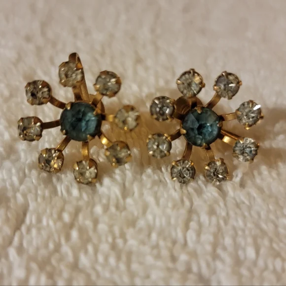Vintage screwback earrings. Blue stone with rhinestones. - Picture 3 of 3